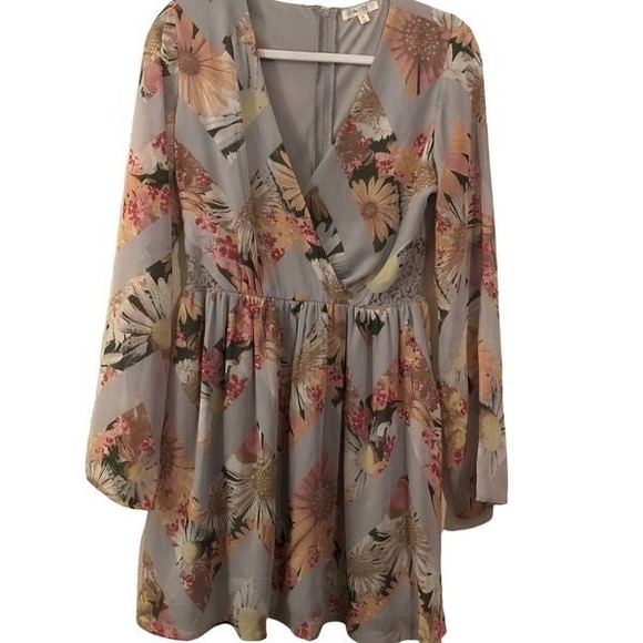 Spring Floral Midi Dress CrisCross Front w/  Cinched  Waist & Shear Bell Sleeves - Picture 1 of 5